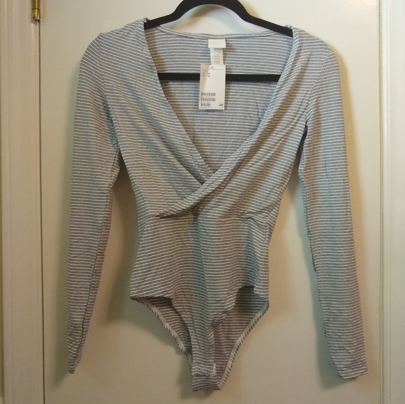 H&M Tops - Blue striped bodysuit